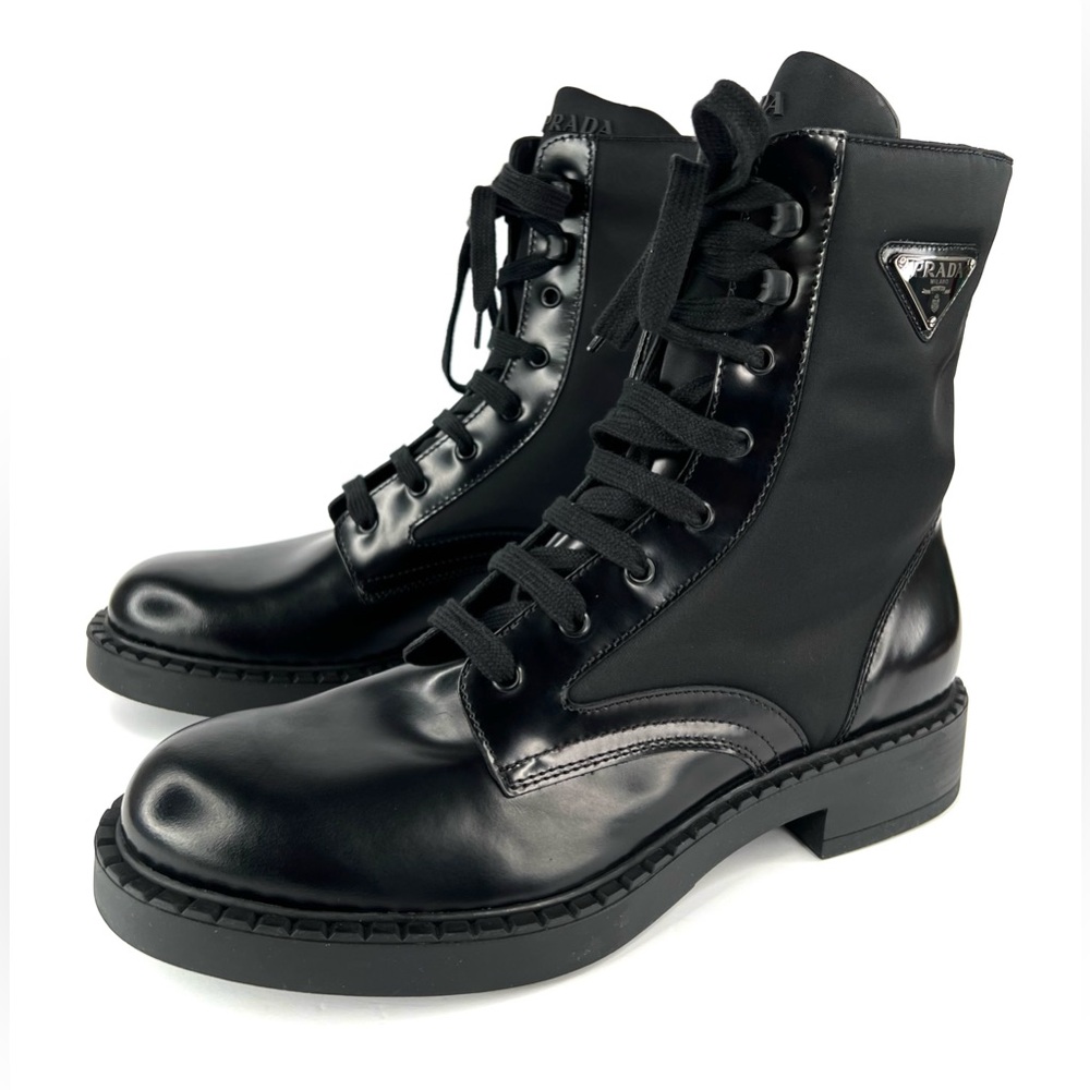 Prada Men's Eco Nylon & Leather Triangle Logo Combat Boots UK 10 - US 11 - EU 44 - Picture 2 of 14